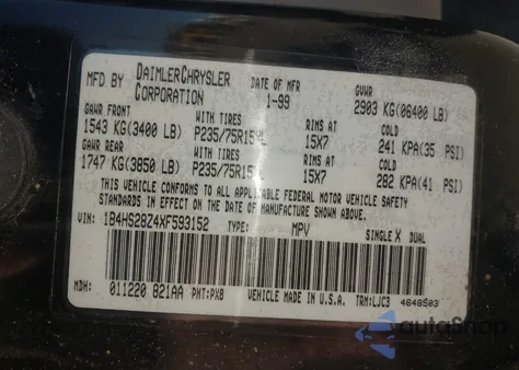 1999 Dodge Durango z USA, uszkodzony, nr VIN 1B4HS28Z4XF593152